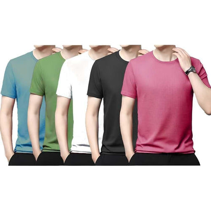 Pack of 5 Men's Polyester Stretchable Solid Polo T-Shirts - Comfortable & Stylish Casual Wear