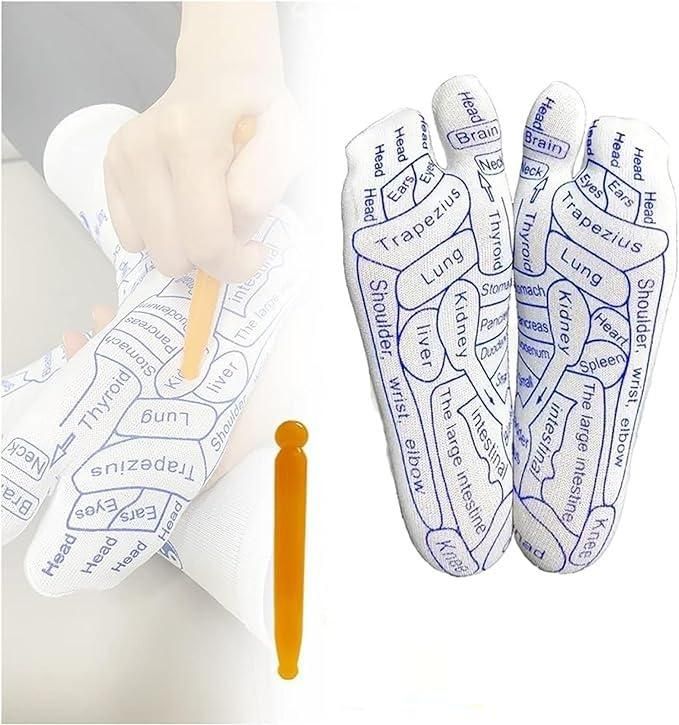 Reflexology Foot Chart Socks with Acupressure Tool